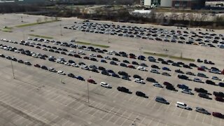 Drone video: Cars line up for COVID-19 testing at Miller Park