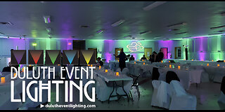 Billings Park wedding lighting in mint green and purple