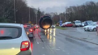 Flying trampoline almost stops traffic in Scotland