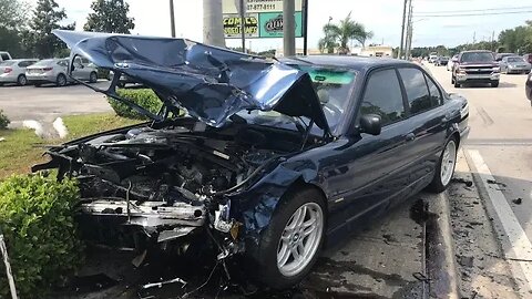 RUN OFF THE INTERSTATE AT 80MPH BMW 740I GOES AIRBORNE. DID IT SURVIVE?