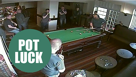 Amazing moment pool player had ball potted by a friend who volleyed it into the pocket
