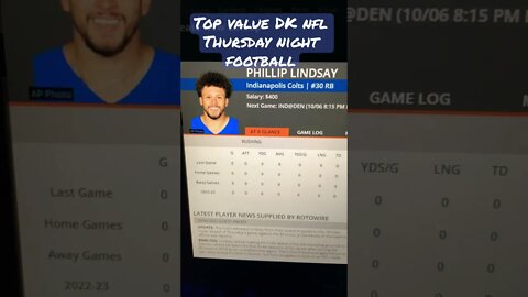 Dreams Thursday Night Football NFL DFS Top Value Plays Colts vs Broncos Daily Fantasy Strategy