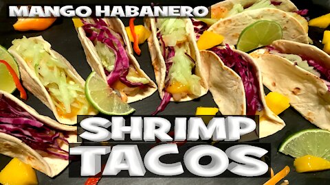 Mango Habanero Shrimp | Easy Mango Habanero Sauce | Shredded Cucumber Slaw