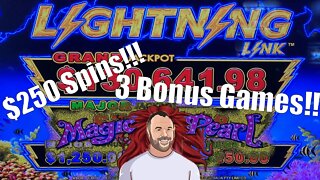 Lightning Link * Magic Pearl. 3 Bonus Rounds! 3 Hand Pays! Up To $250 Bets!