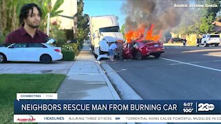 Neighbors who helped rescue driver from fiery crash speak about the incident