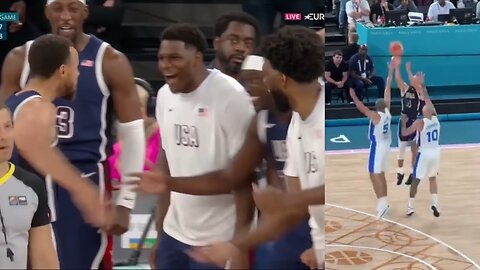 Team USA bench reaction of Steph Curry’s dagger three was hilarious 😂