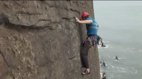 Climber's scary fall from cliff