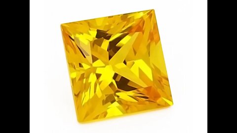 Chatham Princess Cut Yellow Sapphire: Lab-grown yellow sapphire, medium tone