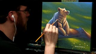 Acrylic Wildlife Painting of a Sitting Bear - Time-lapse - Artist Timothy Stanford