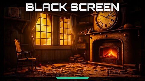 Crackling Fireplace with Thunder, Howling Wind Sounds, Clock Ticking Cozy Cabin Black Screen 4K