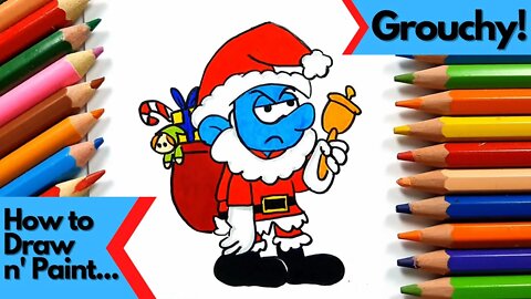 How to draw and paint Grouchy The Smurfs Santa Christmas