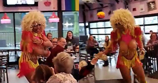 Drag Queen Bouncing Fake Boobs Around Pauses, Grab Dollar Bill From Young Child