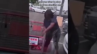 Employee attempts to stop woman who Cleared Out the Meat Department in Texas