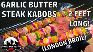 London Broil Garlic Butter Steak Kabobs! | Traeger Cooking