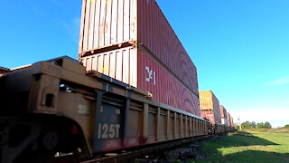 Eastbound CN 148 Intermodal Train CN 2225 & CN 5643 Locomotives In Ontario TRACK SIDE