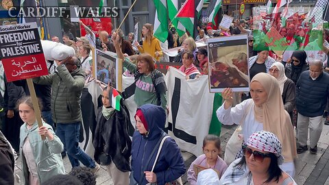 March for Palestine. Caroline Street Cardiff Wales