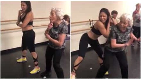 Denna 90-åriga dam är en hejare på zumba!