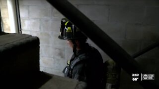 Fire fighters climbing the steps of Raymond James Stadium to help save our lungs