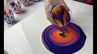 (47) Arteza Acrylics -Tree Ring Pour 🌅 Acrylic Pouring with Sunset Colors