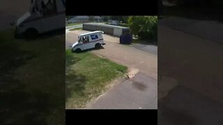 USPS mail carrier crash vehicle into ditch then fixes the divots before driving off