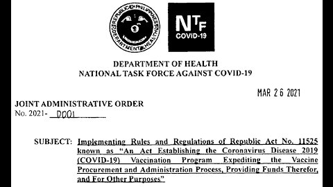 Another document to prove COVID VACCINATION IS NOT MANDATORY in the Philippines - DOH_NTF 210326