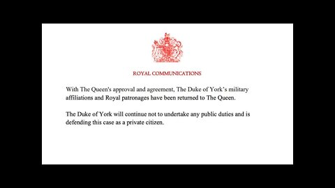 A statement from Buckingham Palace regarding The Duke of York