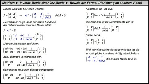 Inverse Matrizen ► Formel für 2x2 Matrix ► Formaler Beweis der Formel