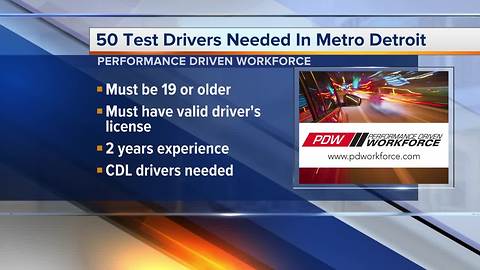 Performance Driven Workforce is hiring 50 test car drivers in metro Detroit