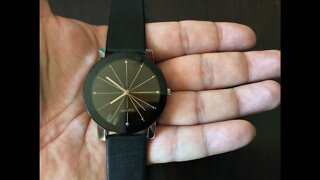 $10 Bessky black dial, modern, fashion quartz wrist watch with PU leather band