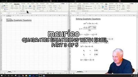 maurieo QUADRATIC EQUATIONS WITH EXCEL PART 3 OF 5