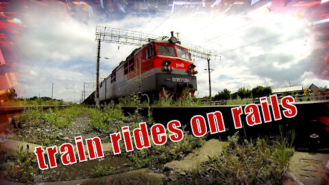 Freight train rides on rails train sound