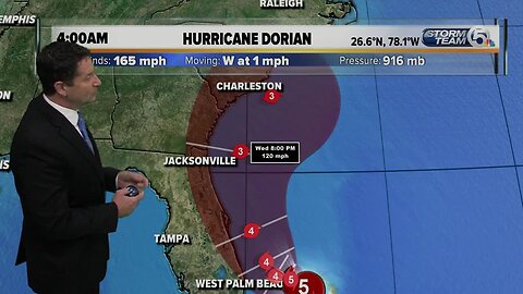 Category 5 Dorian packing 165 mph winds, Hurricane Warning for Jupiter Inlet to Brevard/Volusia