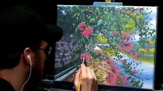 Acrylic Landscape Painting with Myrtle Tree - Time Lapse - Artist Timothy Stanford