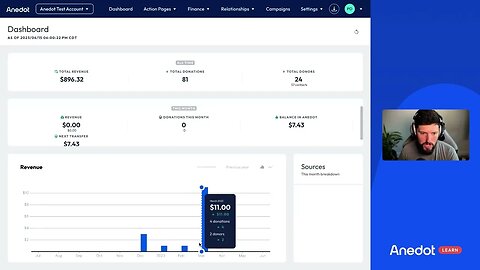 Anedot Learn: July 2023 Product Update - Dashboard: View the Revenue Chart as a Bar Graph