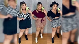 ✔️ PLUS SIZE SHORT SAÍA COM CINTO E BLUSA CROPPED E BOJO BODY REGATA SEM MALHA