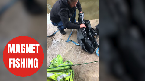 Father-of-three who reels in bag full of guns after fishing with magnets