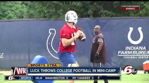 Andrew Luck throws a football for the first time since October at Colts' minicap