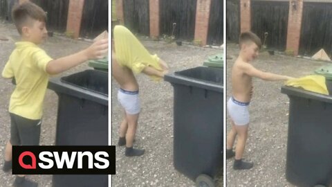 10-year-old celebrates school ending for summer by dumping his school uniform IN THE BIN