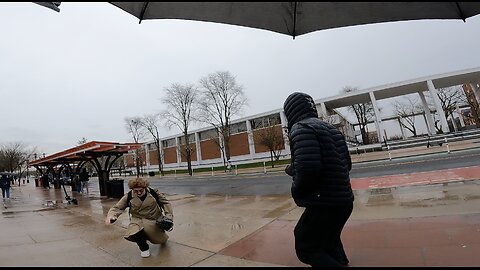 Rutgers New Brunswick: Soggy, Rainy Day, Lesbian Proudly Declares Her Perversion, Mocker Bows Down Before Me, Preaching to Thousands of Students