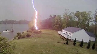 Lightning strike captured on Glen Burnie security camera