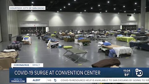 COVID-19 surge at convention center shelter