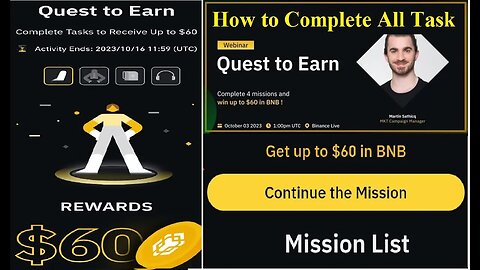 Quest to Earn || How To Complete 4 missions and win up to $60 in BNB || Binance Live Quest Earn BNB