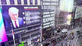 Donald Trump's indictments on Times square commercial screen