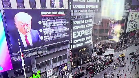 Donald Trump's indictments on Times square commercial screen