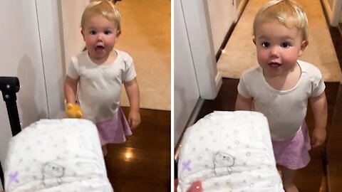 Funny Toddler Hilariously Runs From Diaper Change