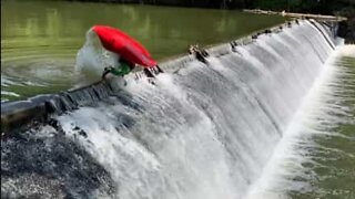 Kayaker backflips over dam