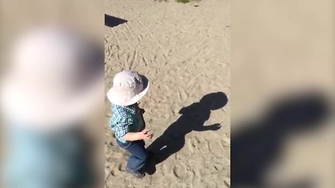 "A Tot Boy Gets Scared by His Own Shadow on A Beach"