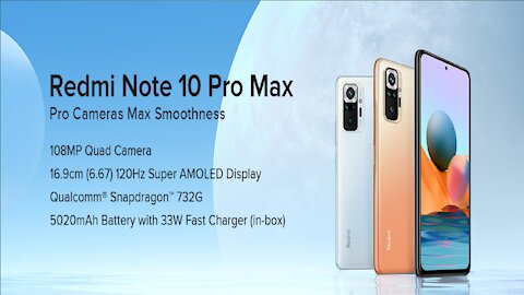 Redmi Note 10 Pro Max (Dark Night, 6GB RAM, 128GB Storage) -108MP Quad Camera