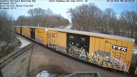 SB All Boxcars at Manly and Iowa Falls, IA on March 23, 2023