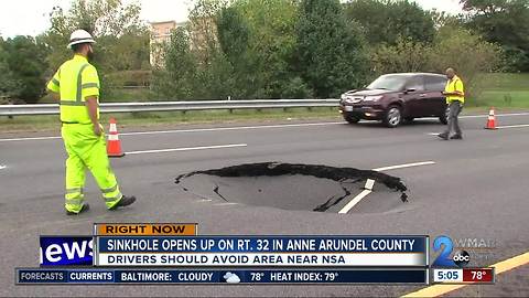 Sinkhole causes traffic delays on Route 32 in Anne Arundel Co